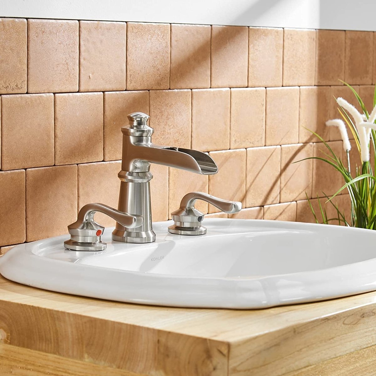 8 in Waterfall 2-Handle Bathroom Faucet Brushed Nickel-1 - buyfaucet.com