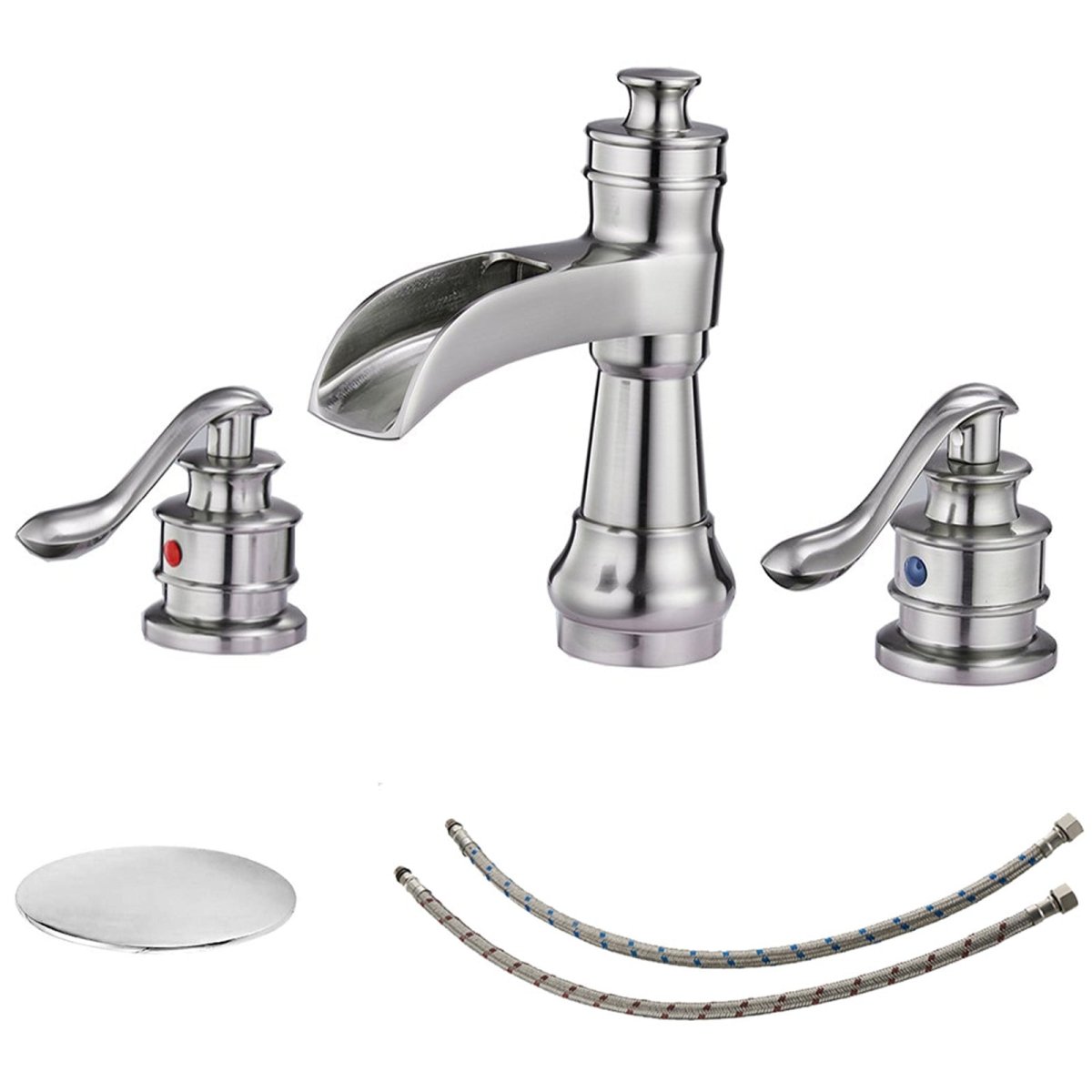 8 in Waterfall 2-Handle Bathroom Faucet Brushed Nickel-1 - buyfaucet.com
