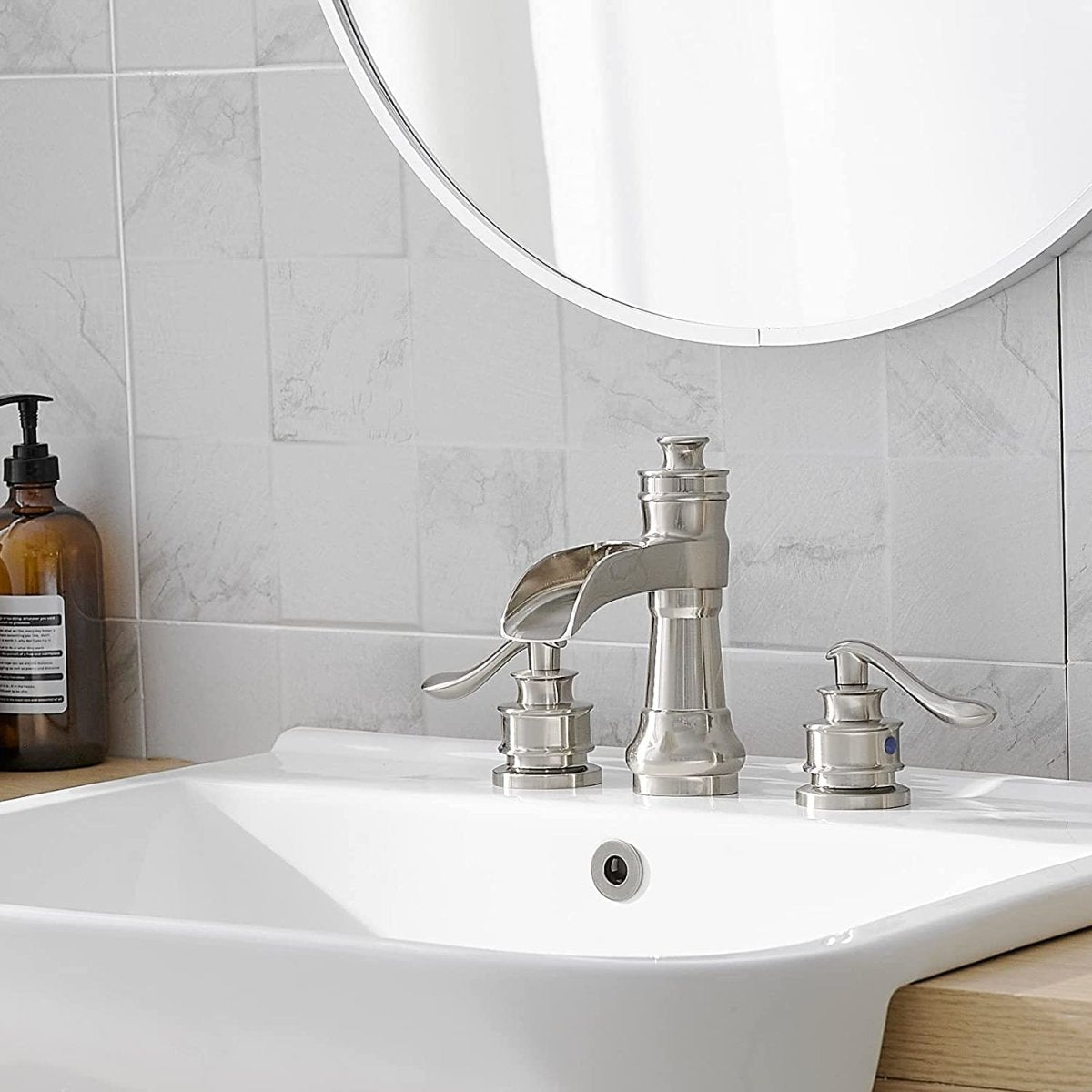 8 in Waterfall 2-Handle Bathroom Faucet Brushed Nickel-1 - buyfaucet.com