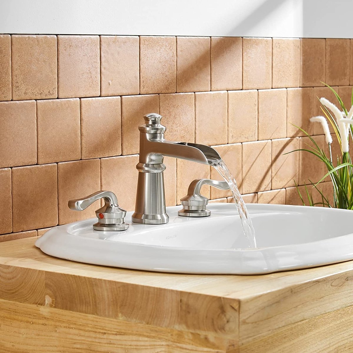 8 in Waterfall 2-Handle Bathroom Faucet Brushed Nickel-1 - buyfaucet.com