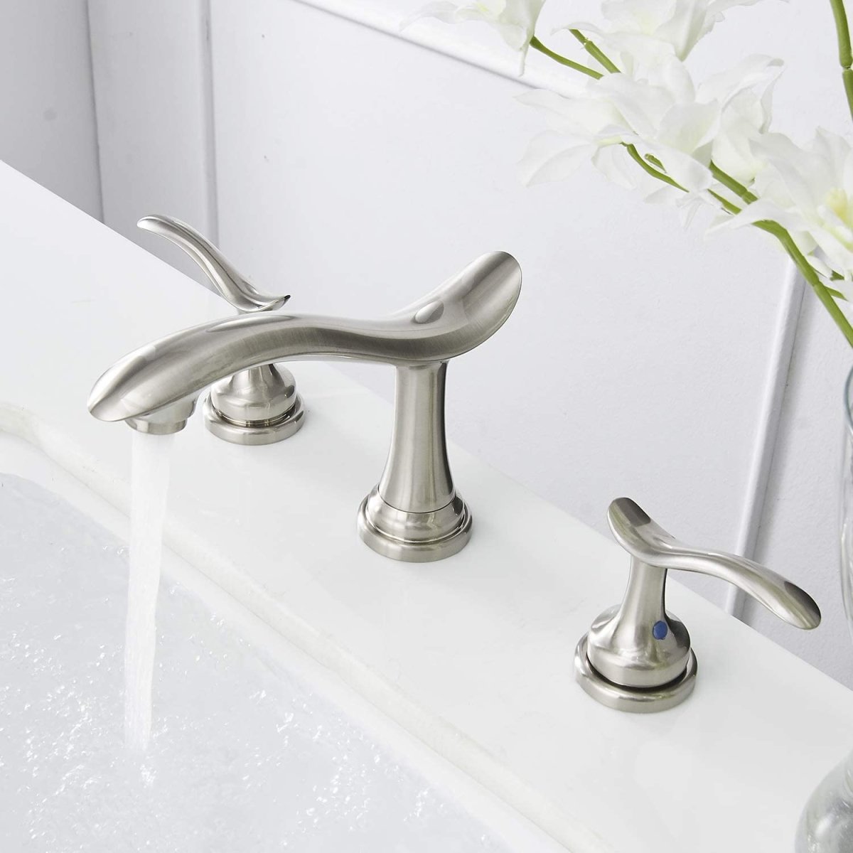 8 in Waterfall 2-Handle Bathroom Faucet Brushed Nickel - buyfaucet.com