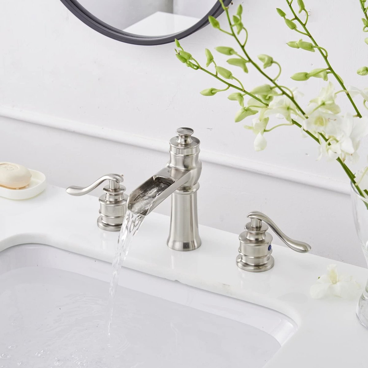 8 in Waterfall 2-Handle Bathroom Faucet Brushed Nickel - buyfaucet.com