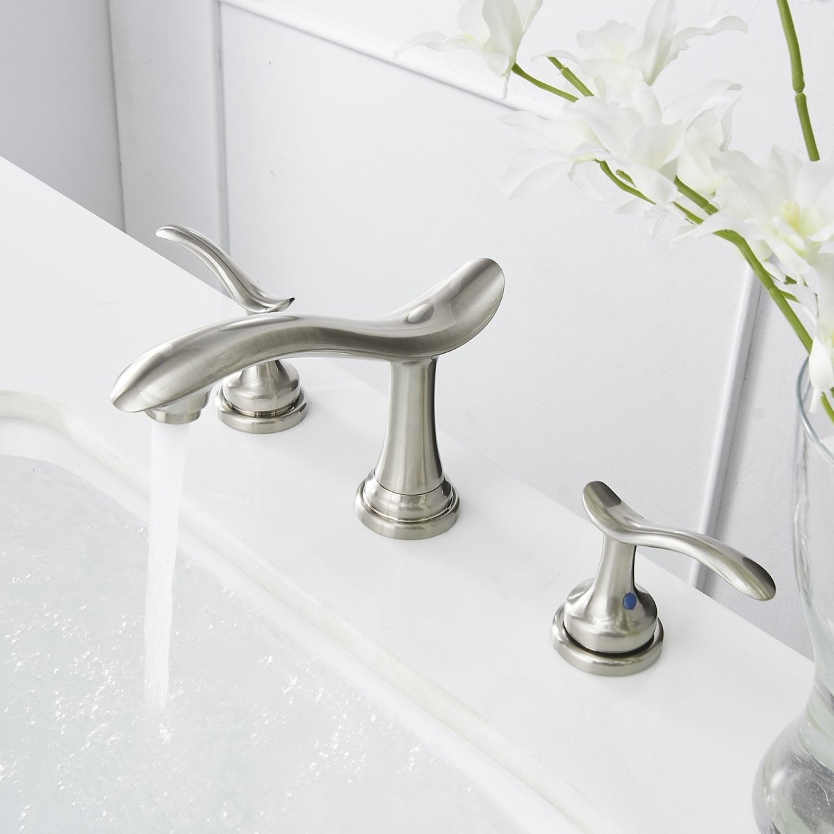 8 in Waterfall 2-Handle Bathroom Faucet Brushed Nickel - buyfaucet.com