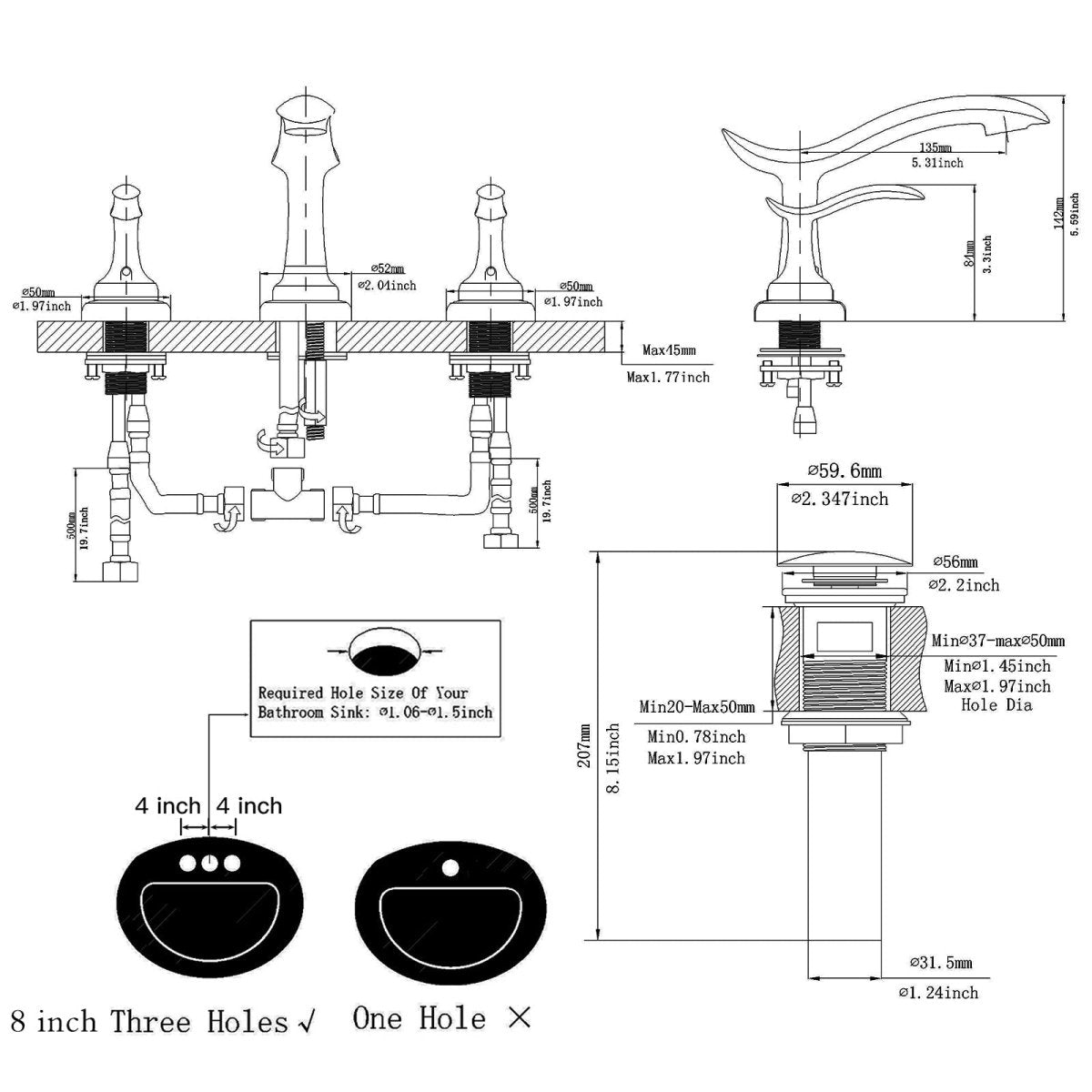 8 in Waterfall 2-Handle Bathroom Faucet Chrome - buyfaucet.com