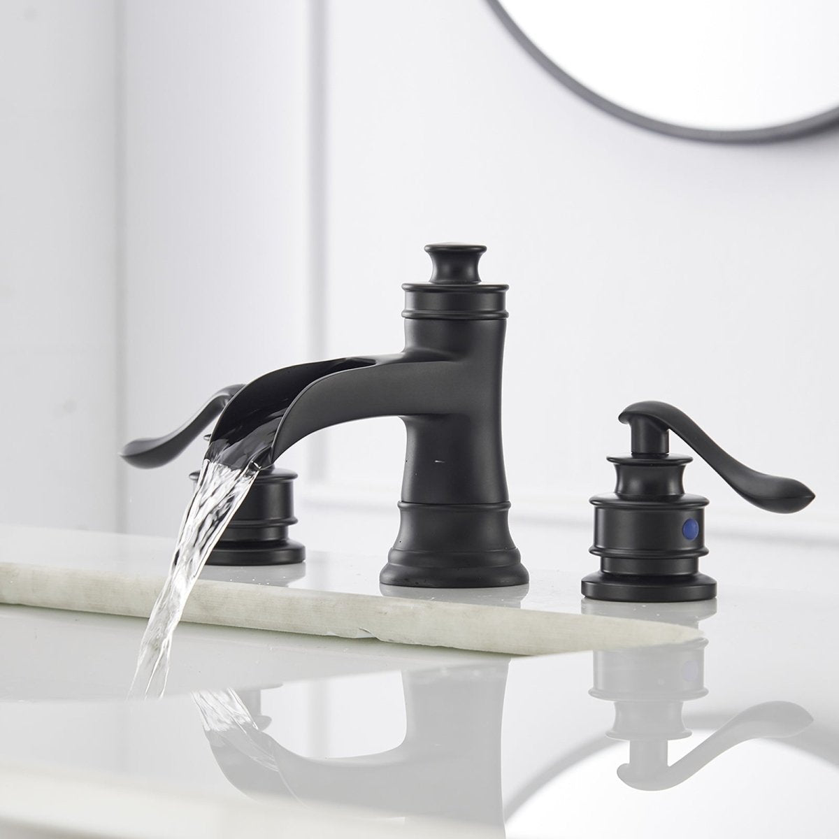 8 in Waterfall 2-Handle Bathroom Faucet Matte Black-1 - buyfaucet.com