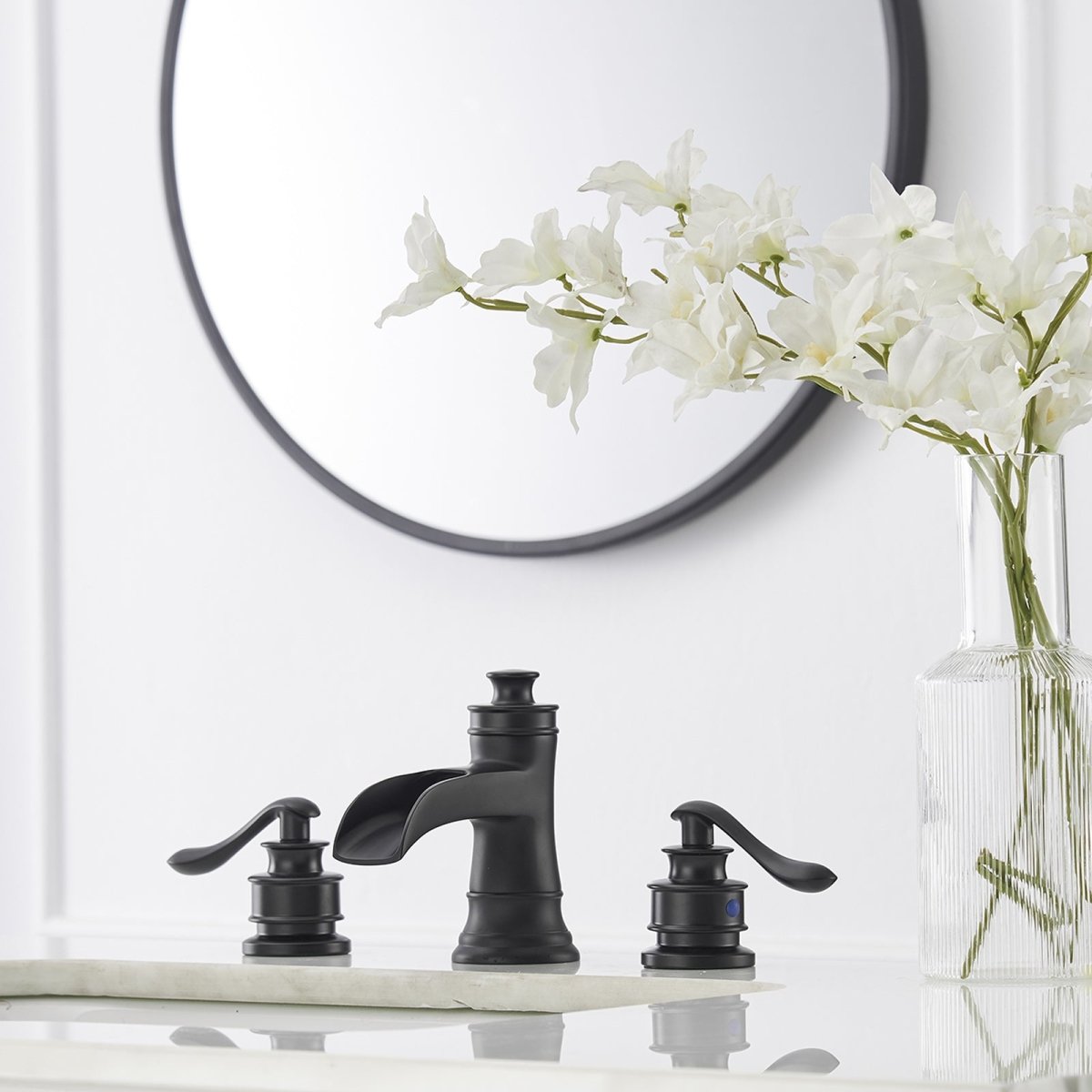 8 in Waterfall 2-Handle Bathroom Faucet Matte Black-1 - buyfaucet.com
