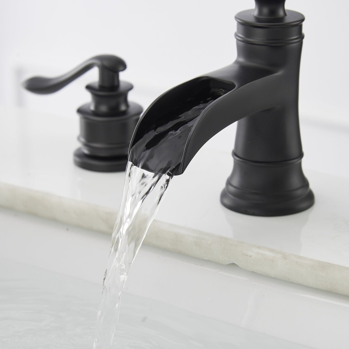 8 in Waterfall 2-Handle Bathroom Faucet Matte Black-1 - buyfaucet.com