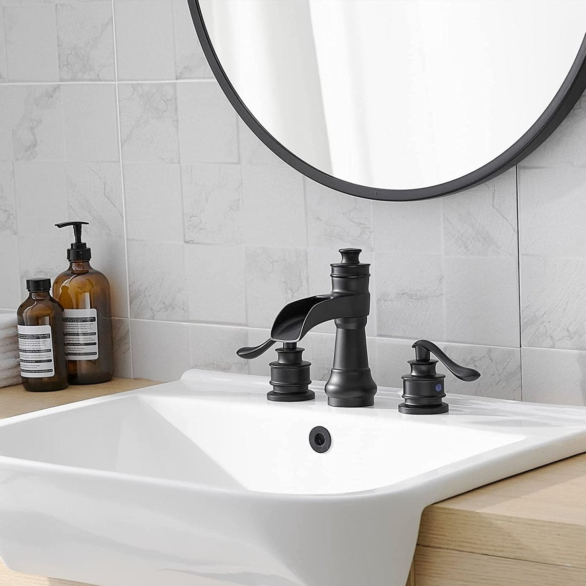 8 in Waterfall 2-Handle Bathroom Faucet Matte Black - buyfaucet.com
