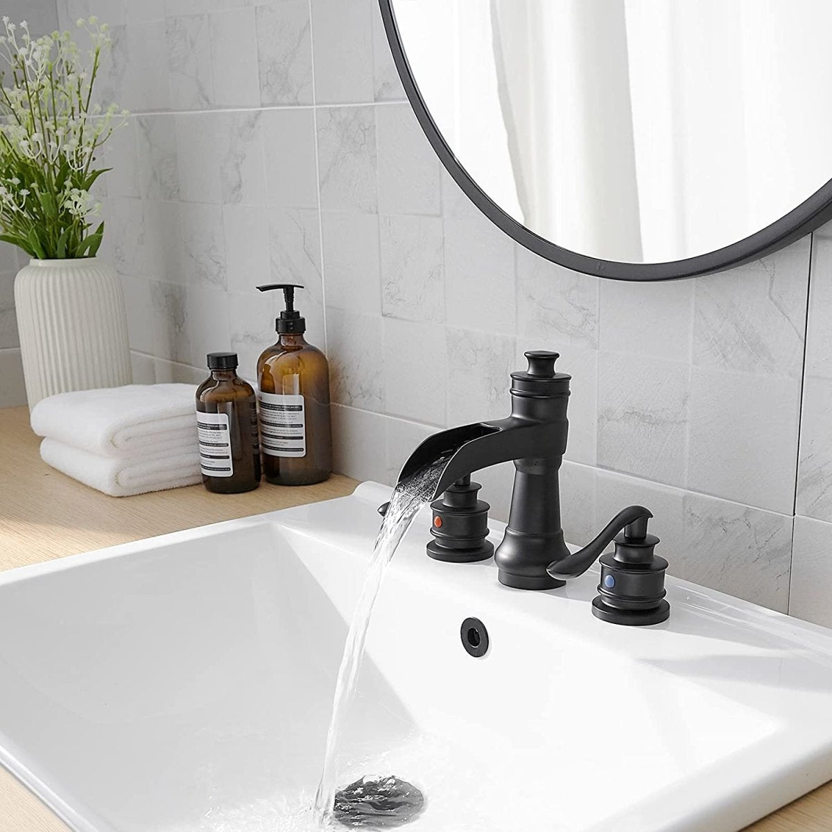 8 in Waterfall 2-Handle Bathroom Faucet Matte Black - buyfaucet.com