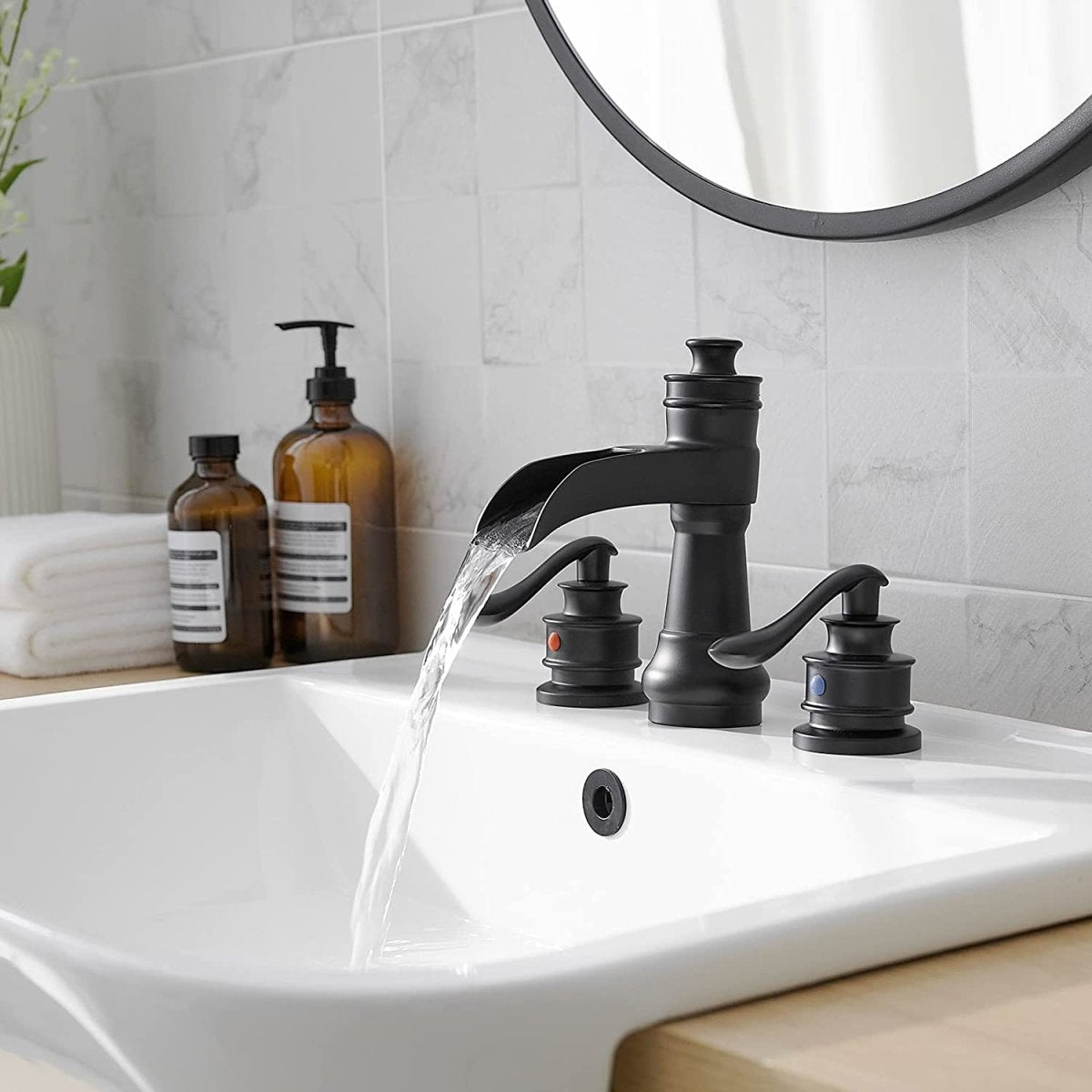8 in Waterfall 2-Handle Bathroom Faucet Matte Black - buyfaucet.com