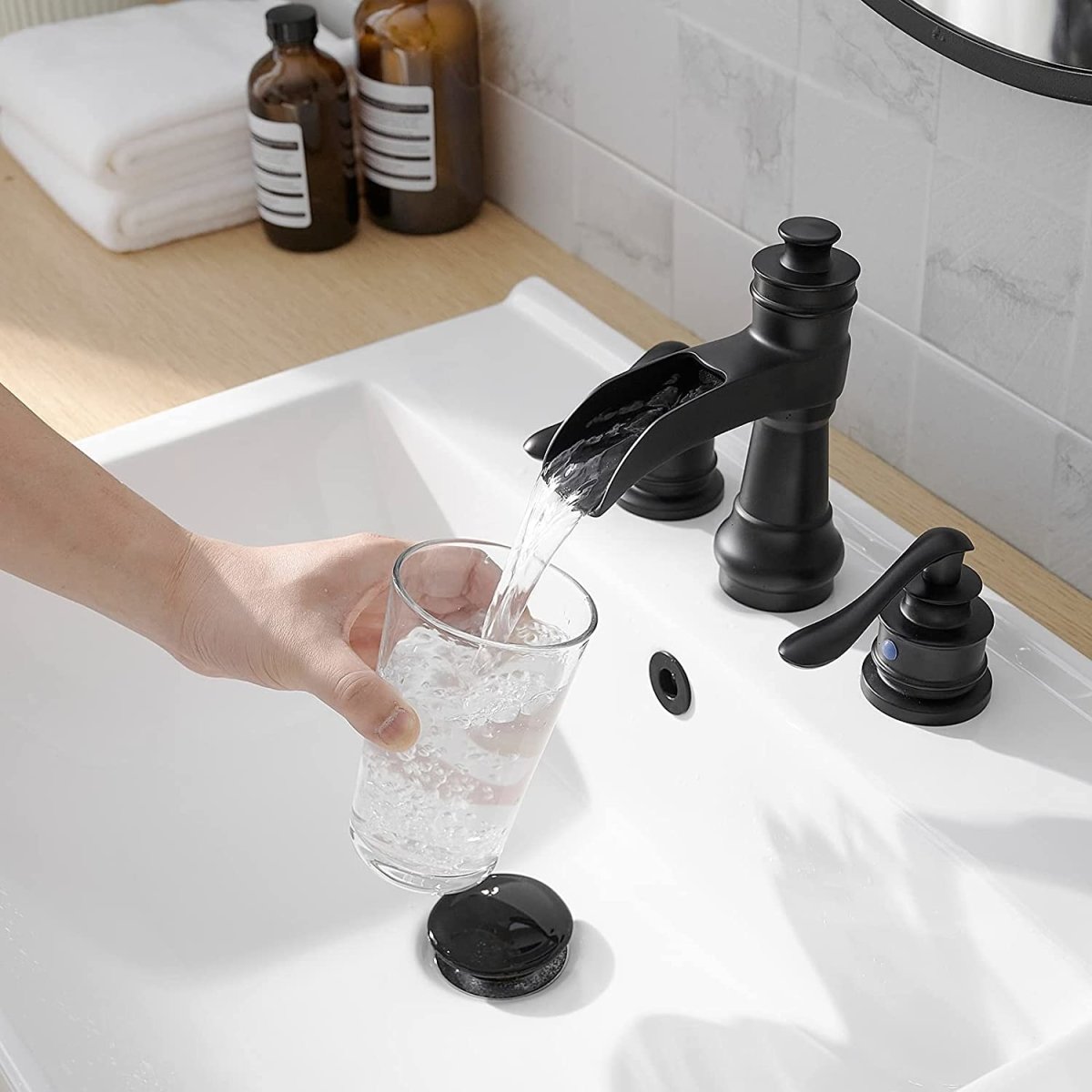 8 in Waterfall 2-Handle Bathroom Faucet Matte Black - buyfaucet.com