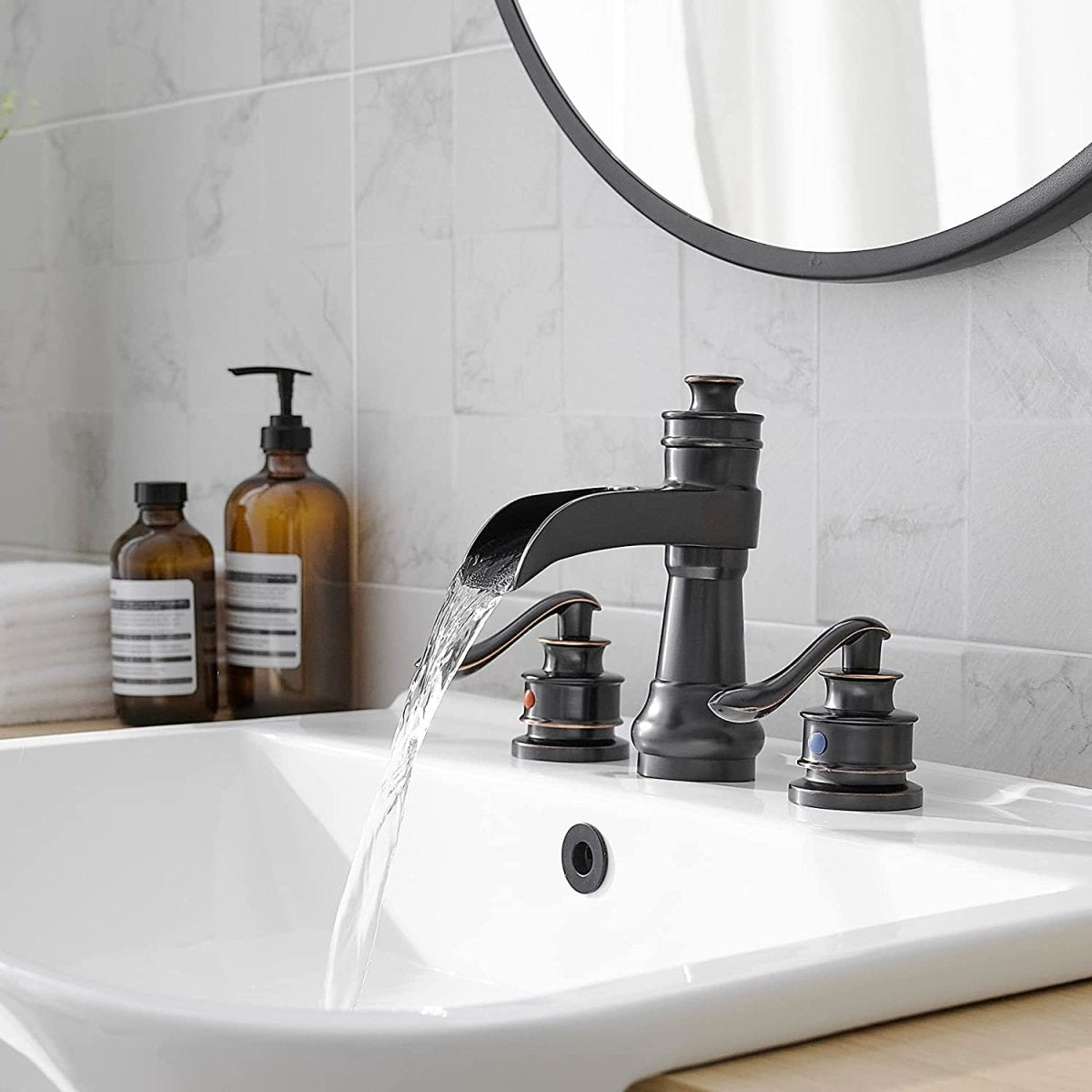 8 in Waterfall 2-Handle Bathroom Faucet Oil Rubbed Bronze-1 - buyfaucet.com