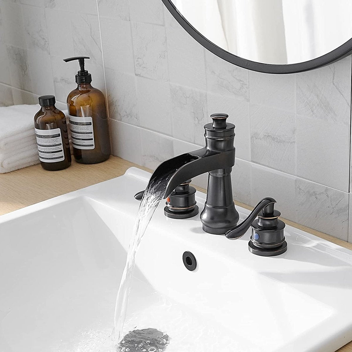 8 in Waterfall 2-Handle Bathroom Faucet Oil Rubbed Bronze-1 - buyfaucet.com