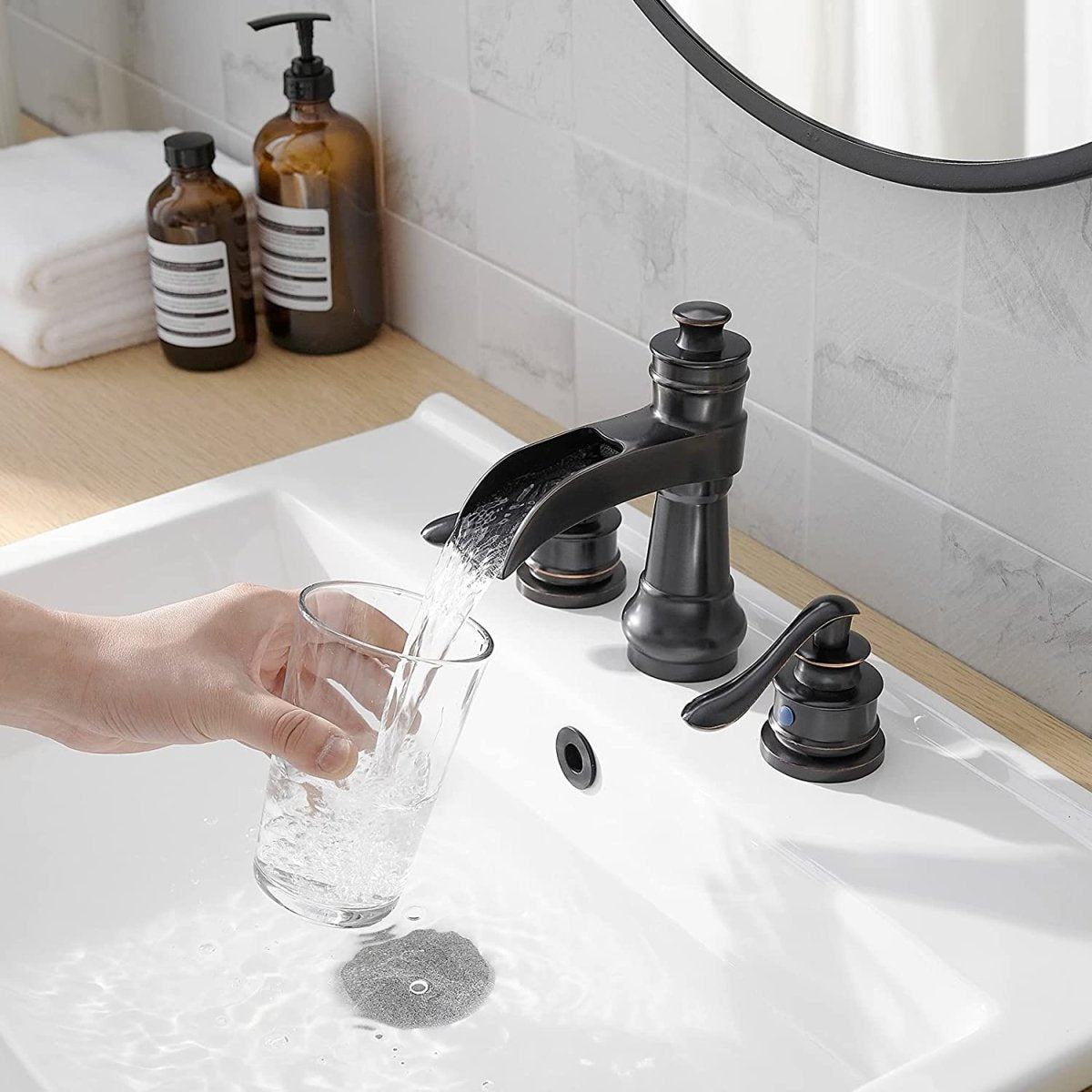8 in Waterfall 2-Handle Bathroom Faucet Oil Rubbed Bronze-1 - buyfaucet.com