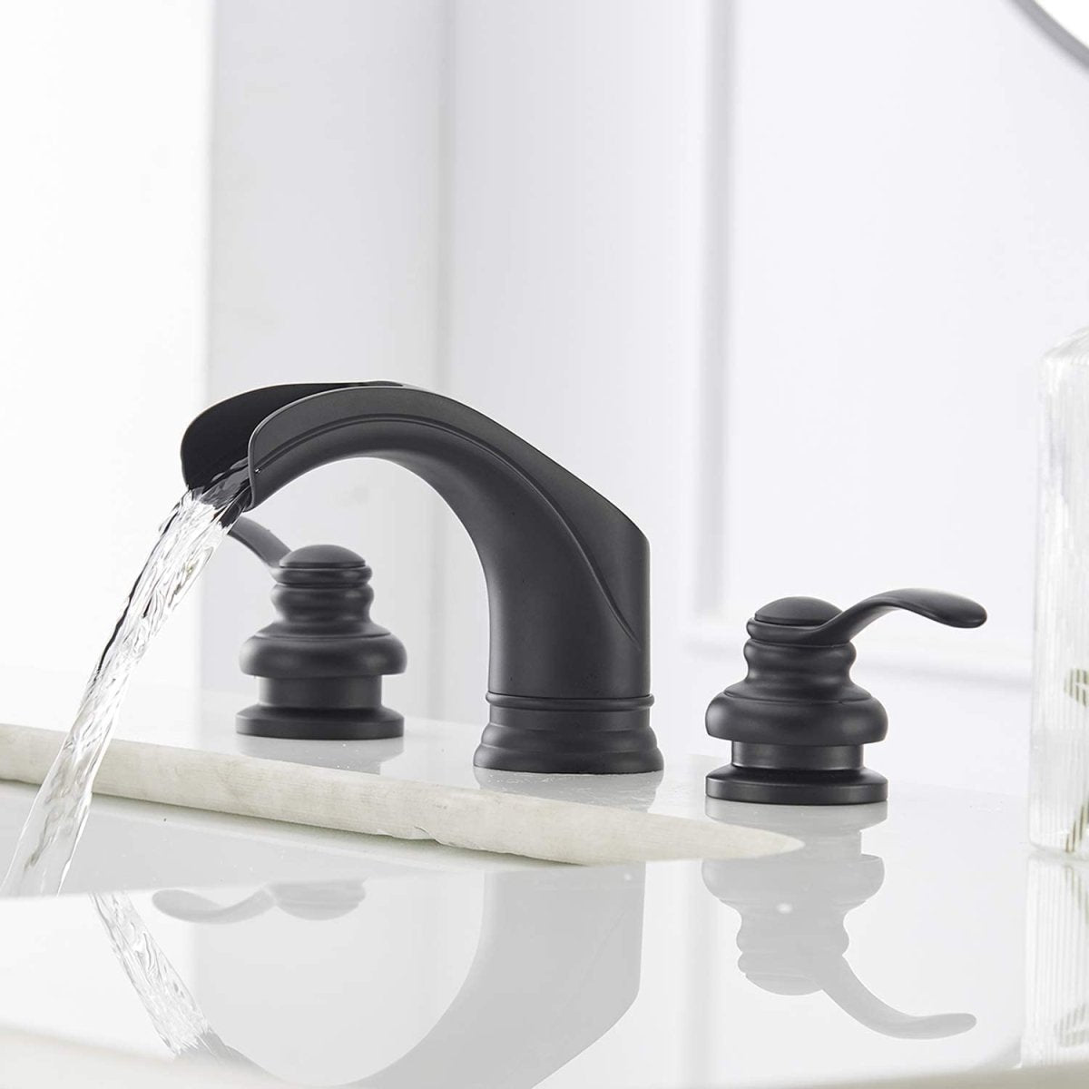 8 in Waterfall 2-Handle Bathroom Faucet With Drain Black - buyfaucet.com