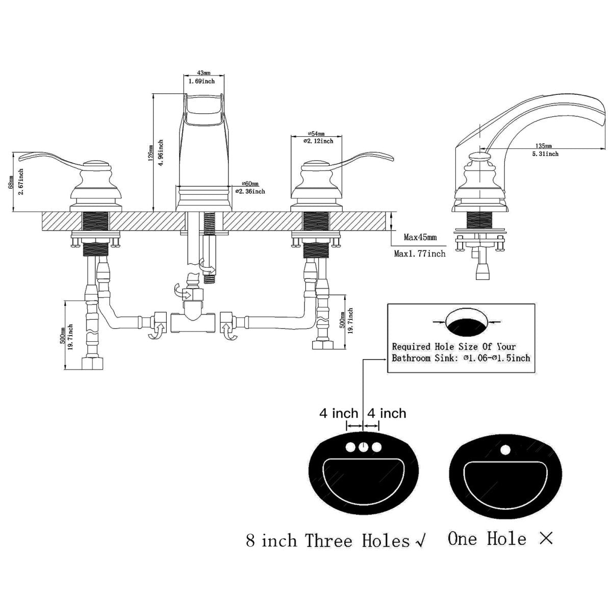 8 in Waterfall 2-Handle Bathroom Faucet With Drain Black - buyfaucet.com