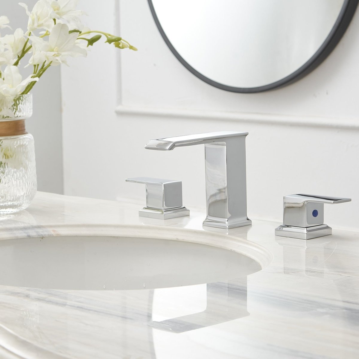 8 in Waterfall 2-Handle Bathroom Faucet with Drain Chrome - buyfaucet.com