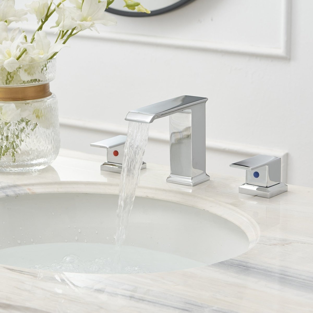 8 in Waterfall 2-Handle Bathroom Faucet with Drain Chrome - buyfaucet.com
