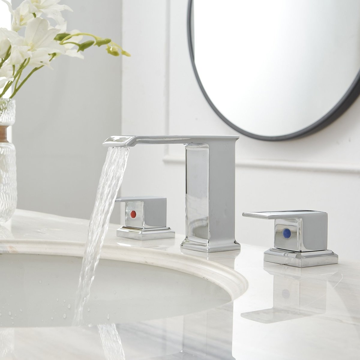 8 in Waterfall 2-Handle Bathroom Faucet with Drain Chrome - buyfaucet.com