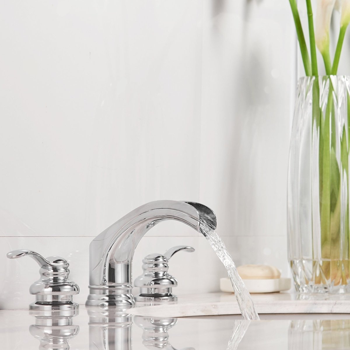 8 in Waterfall 2-Handle Bathroom Faucet with Drain Chrome - buyfaucet.com