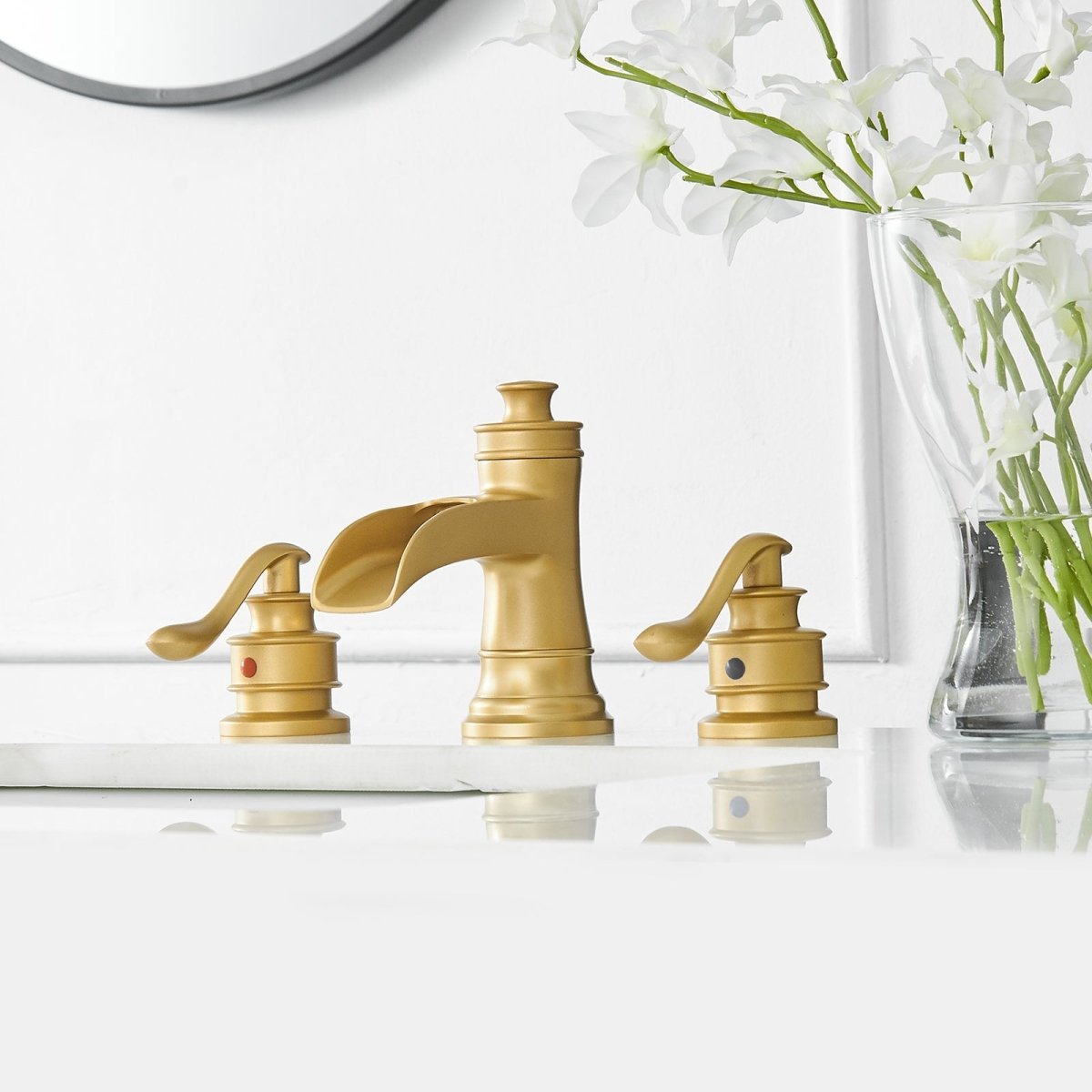 8 in Waterfall 2-Handle Bathroom Faucet with Drain Gold - buyfaucet.com
