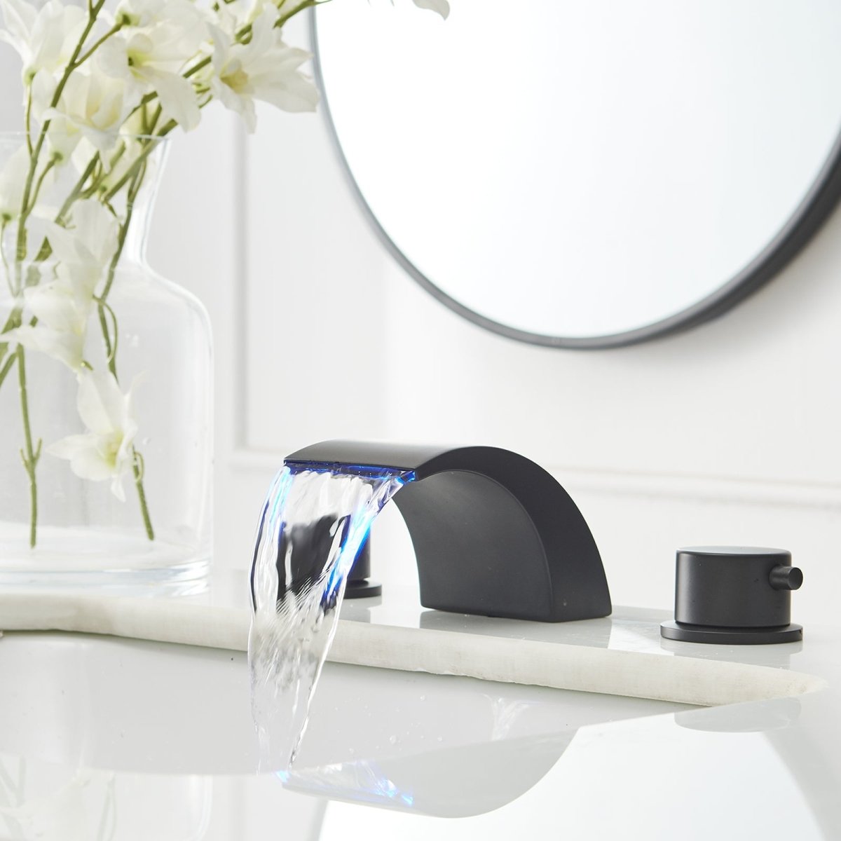 8 in Waterfall 2-Handle Bathroom Faucet With Led Light Black - buyfaucet.com