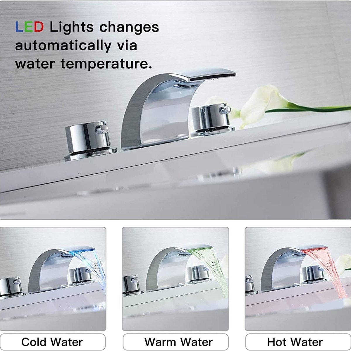 8 in Waterfall Bathroom Faucet With Led Light Chrome - buyfaucet.com