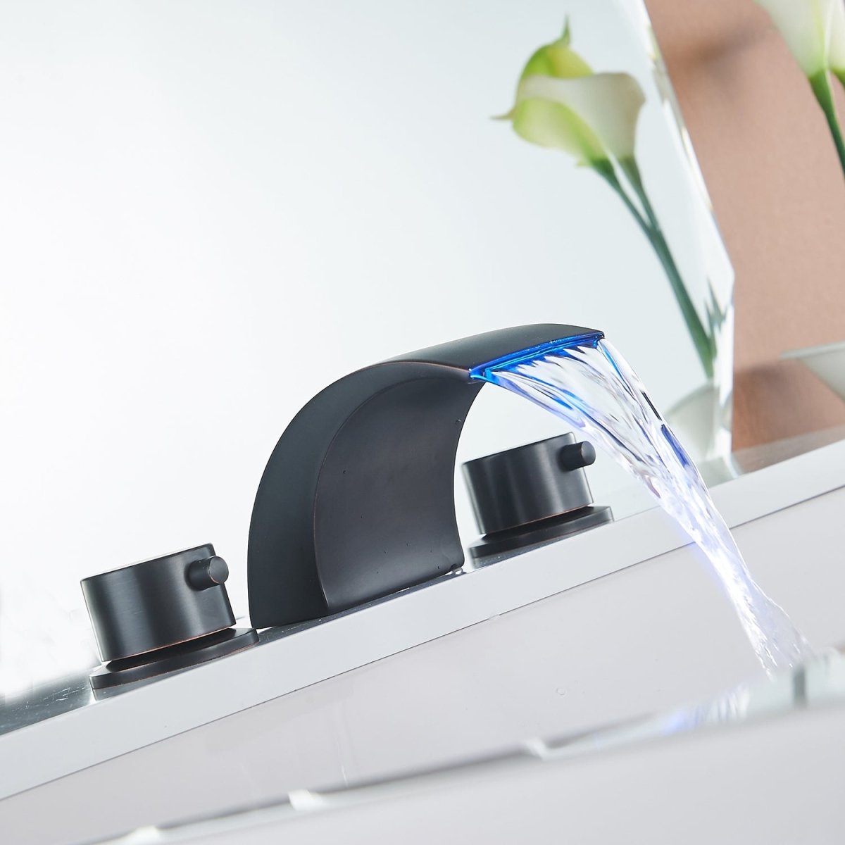 8 in Waterfall Bathroom Faucet With Led Light Rubbed Bronze - buyfaucet.com
