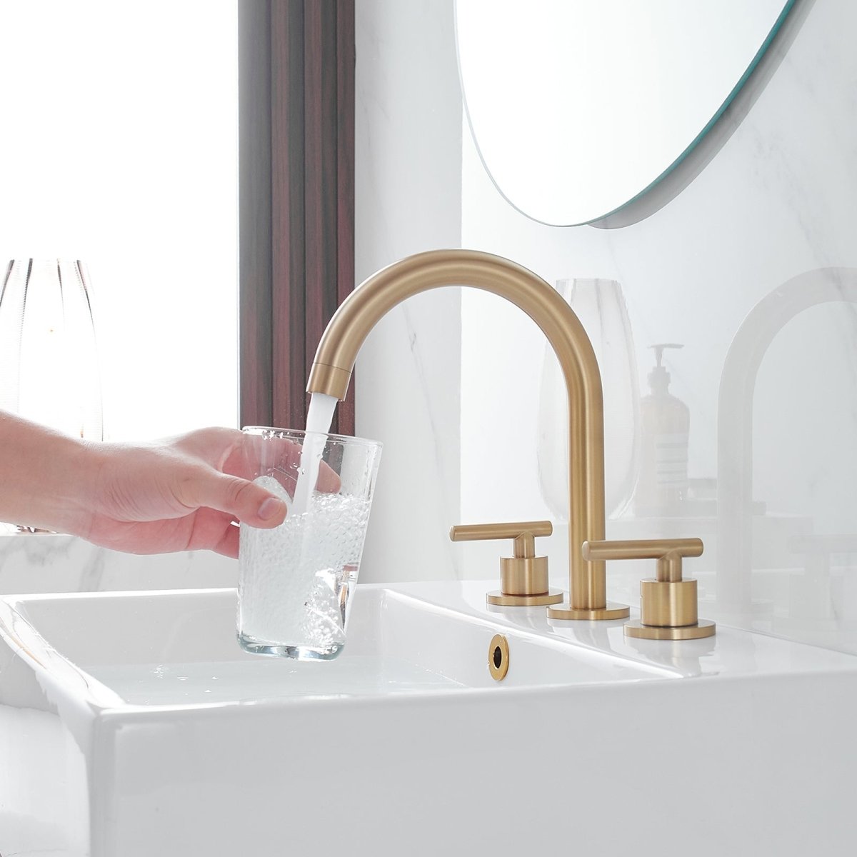 8 in. Widespread Double Handle Bathroom Faucet Brushed Gold - buyfaucet.com