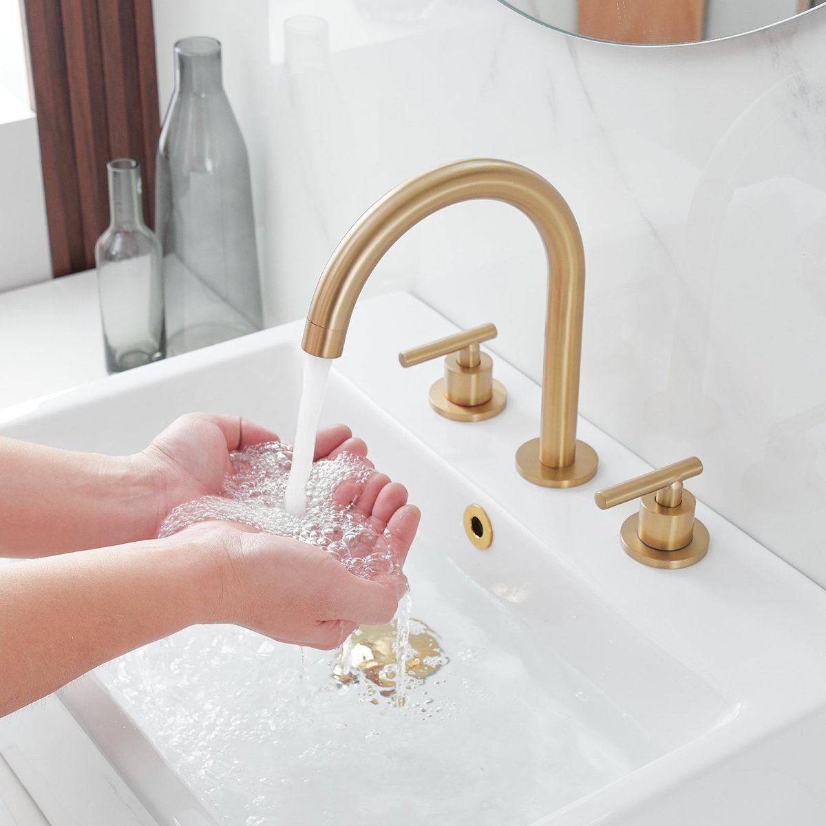 8 in. Widespread Double Handle Bathroom Faucet Brushed Gold - buyfaucet.com