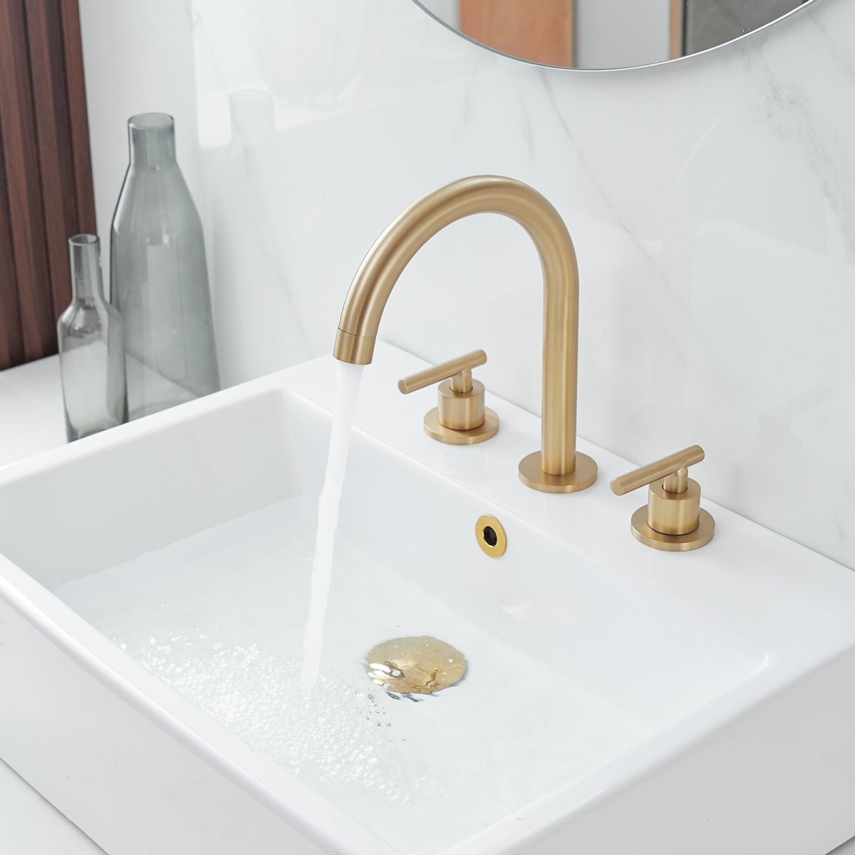 8 in. Widespread Double Handle Bathroom Faucet Brushed Gold - buyfaucet.com