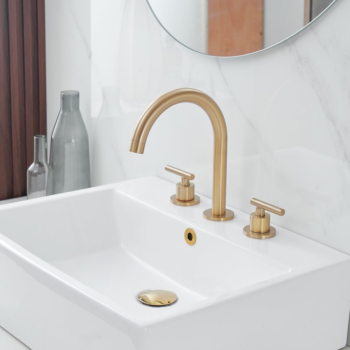 8 in. Widespread Double Handle Bathroom Faucet Brushed Gold - buyfaucet.com