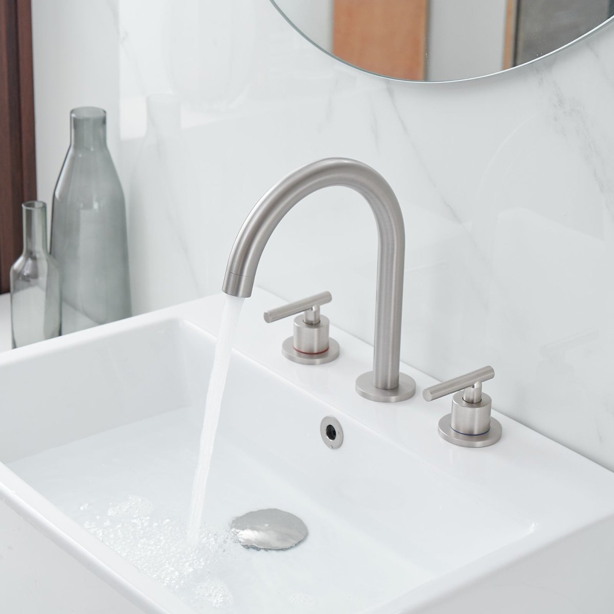8 in. Widespread Double Handle Bathroom Faucet Brushed Nickel - buyfaucet.com
