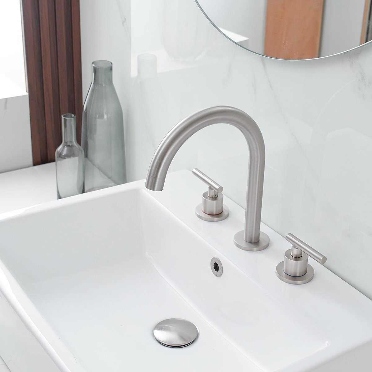 8 in. Widespread Double Handle Bathroom Faucet Brushed Nickel - buyfaucet.com