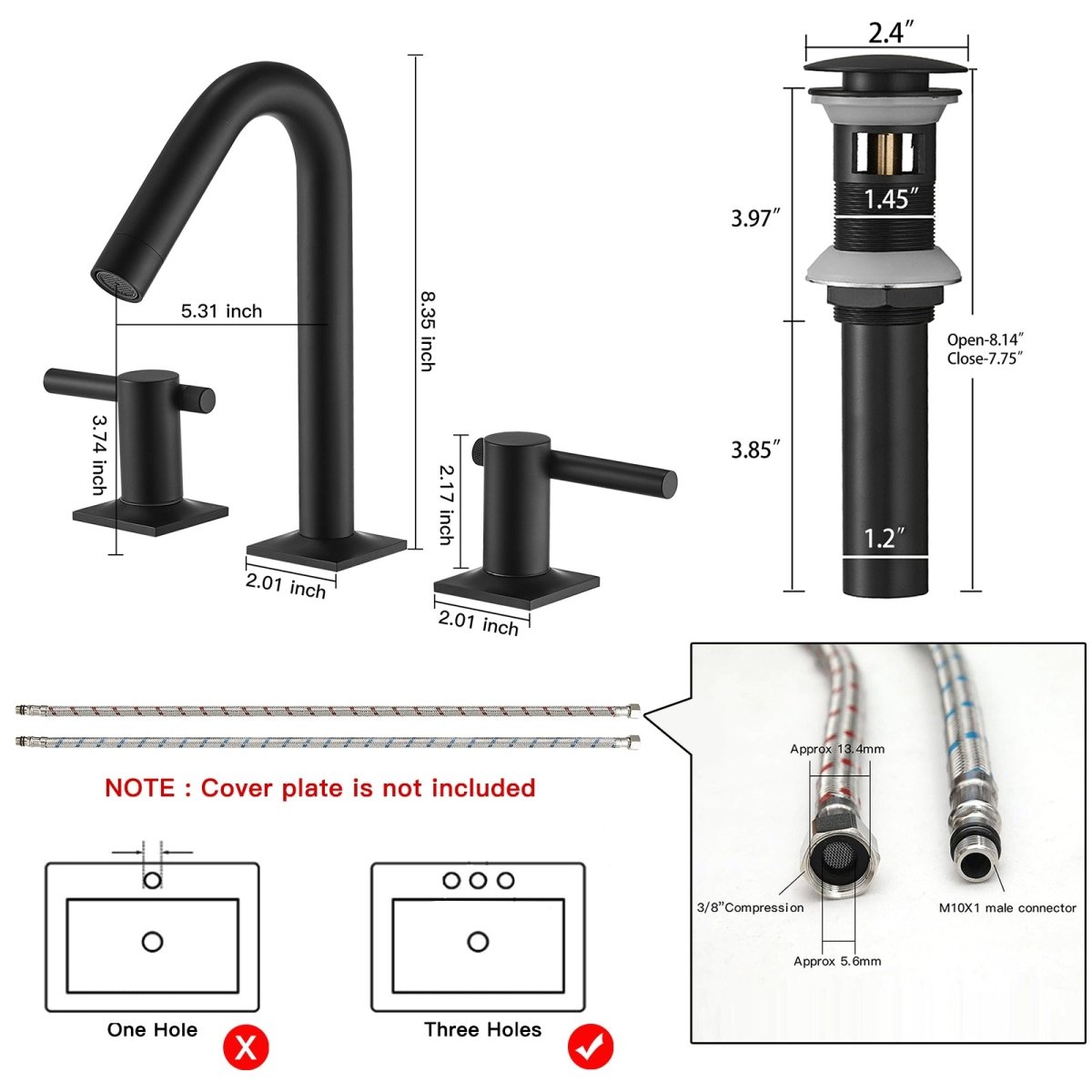 8 in. Widespread Double Handle High-Arc Bathroom Faucet Black - buyfaucet.com