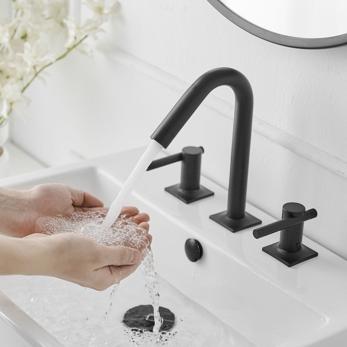8 in. Widespread Double Handle High-Arc Bathroom Faucet Black - buyfaucet.com