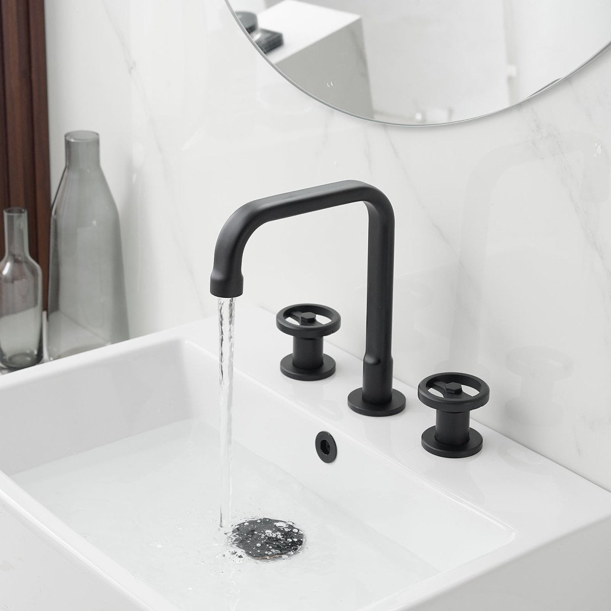 8 in. Widespread Double Handle High-Arc Bathroom Faucet Black - buyfaucet.com