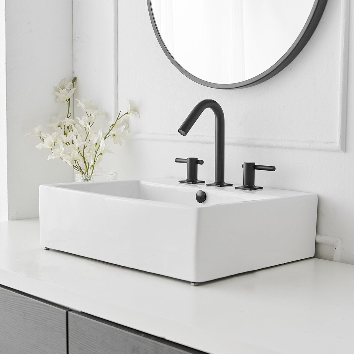 8 in. Widespread Double Handle High-Arc Bathroom Faucet Black - buyfaucet.com