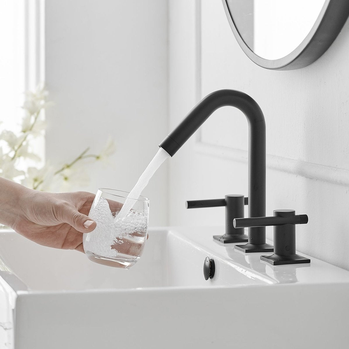 8 in. Widespread Double Handle High-Arc Bathroom Faucet Black - buyfaucet.com