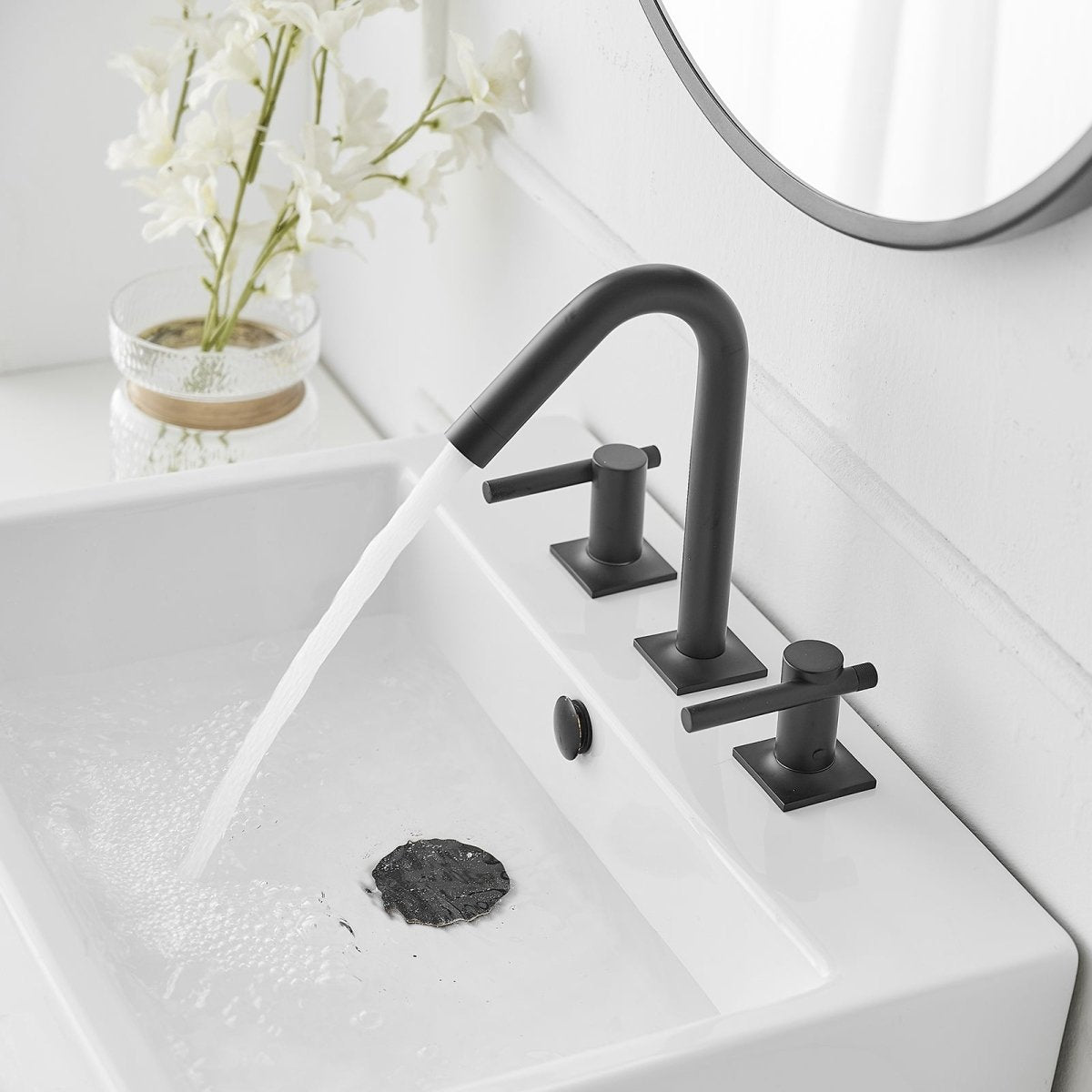 8 in. Widespread Double Handle High-Arc Bathroom Faucet Black - buyfaucet.com
