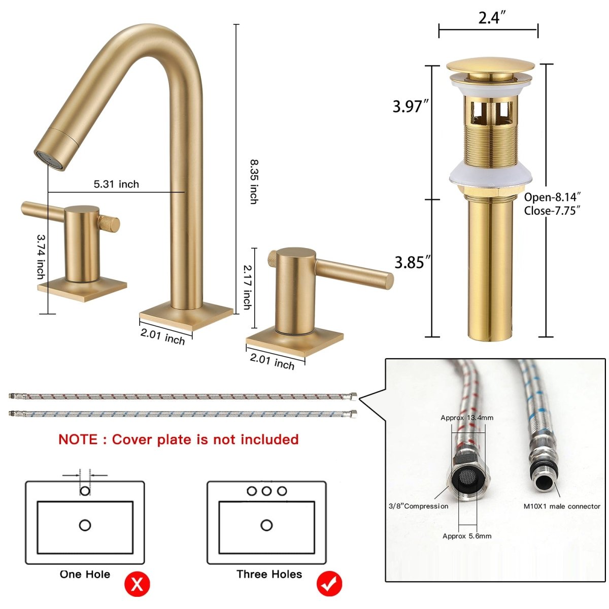 8 in. Widespread Double Handle High-Arc Bathroom Faucet Gold - buyfaucet.com