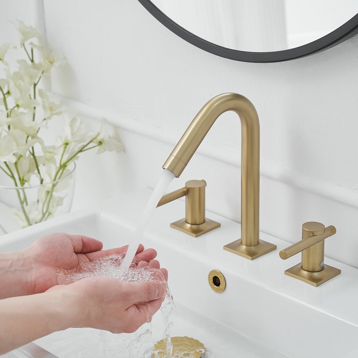 8 in. Widespread Double Handle High-Arc Bathroom Faucet Gold - buyfaucet.com