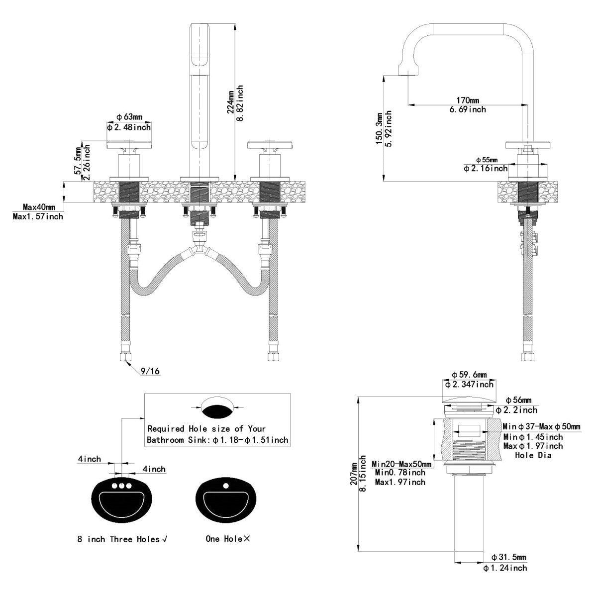 8 in. Widespread Double Handle High-Arc Bathroom Faucet Gold - buyfaucet.com
