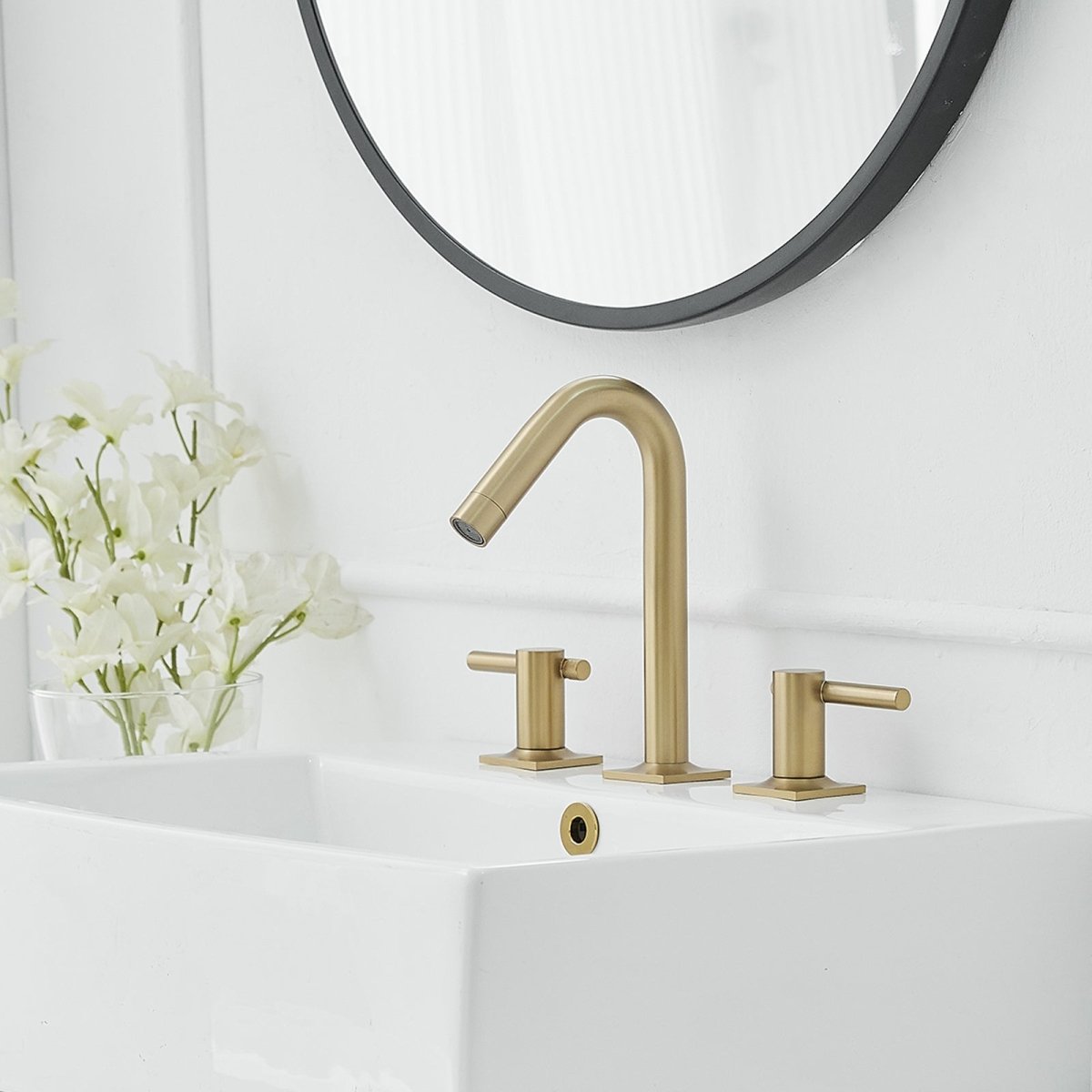 8 in. Widespread Double Handle High-Arc Bathroom Faucet Gold - buyfaucet.com