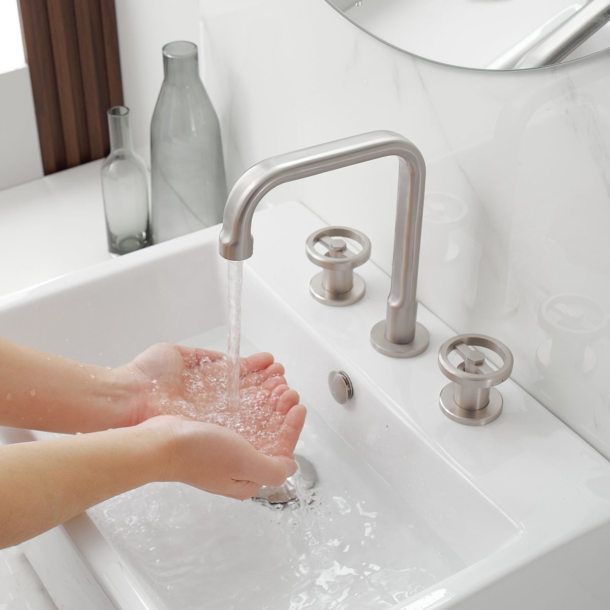 8 in. Widespread Double Handle High-Arc Bathroom Faucet Nickel - buyfaucet.com