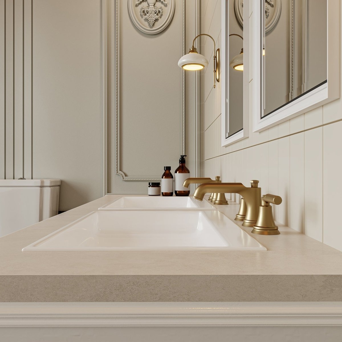 8 in. Widespread Three Holes Bathroom Faucet Brushed Gold - buyfaucet.com