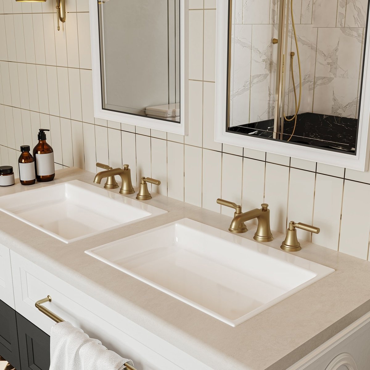 8 in. Widespread Three Holes Bathroom Faucet Brushed Gold - buyfaucet.com