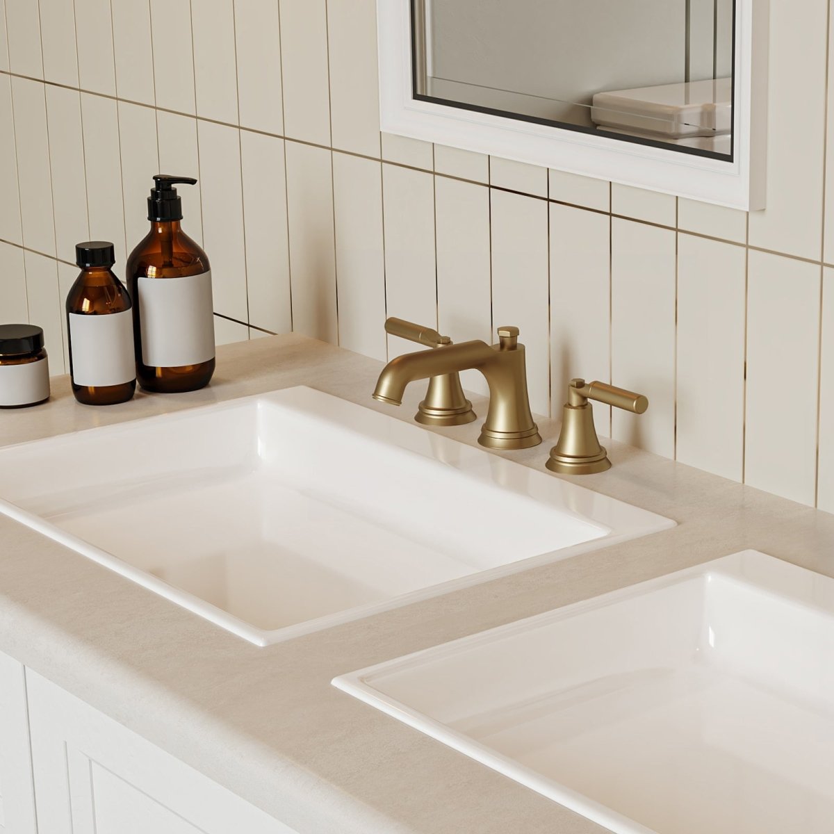 8 in. Widespread Three Holes Bathroom Faucet Brushed Gold - buyfaucet.com