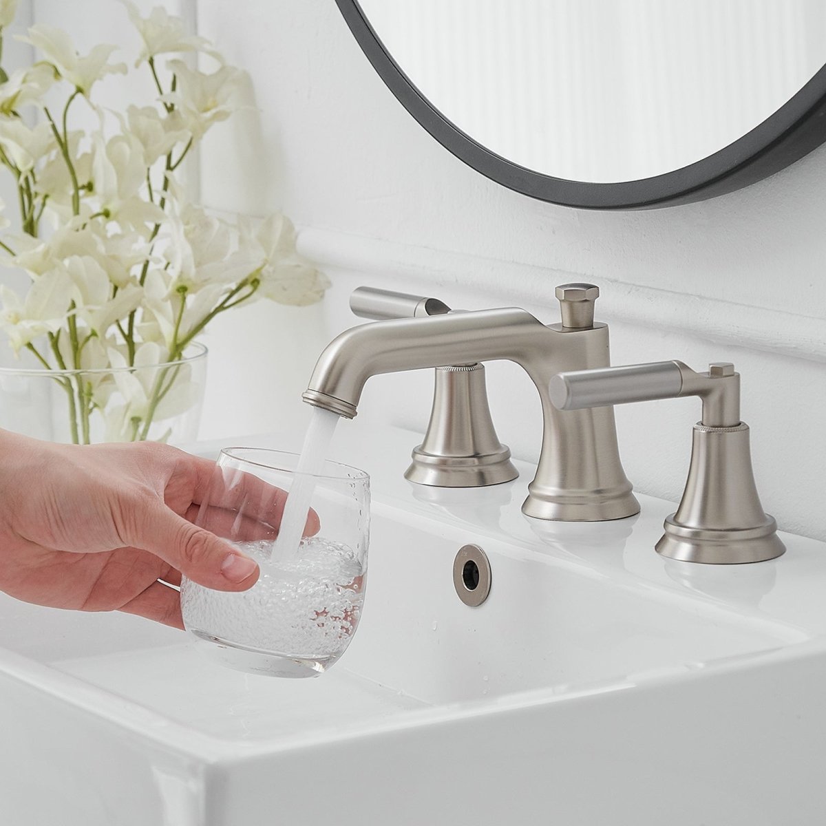 8 in. Widespread Three Holes Bathroom Faucet Brushed Nickel - buyfaucet.com