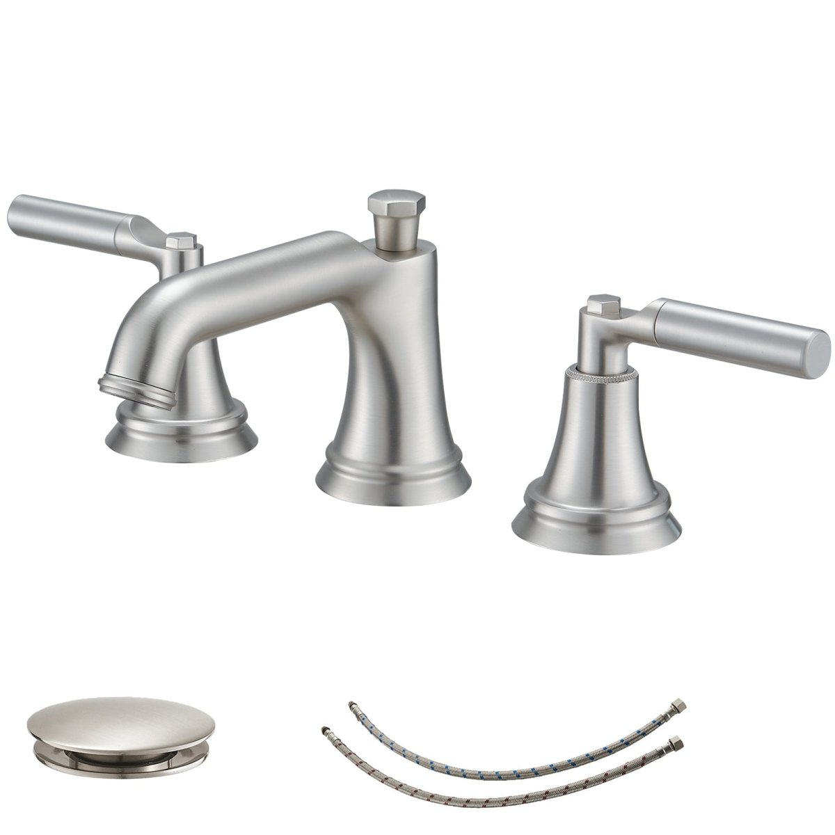 8 in. Widespread Three Holes Bathroom Faucet Brushed Nickel - buyfaucet.com
